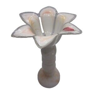 Murano Migrazia Hand Blown Art Glass candle Vase 11" Orange And White Rare